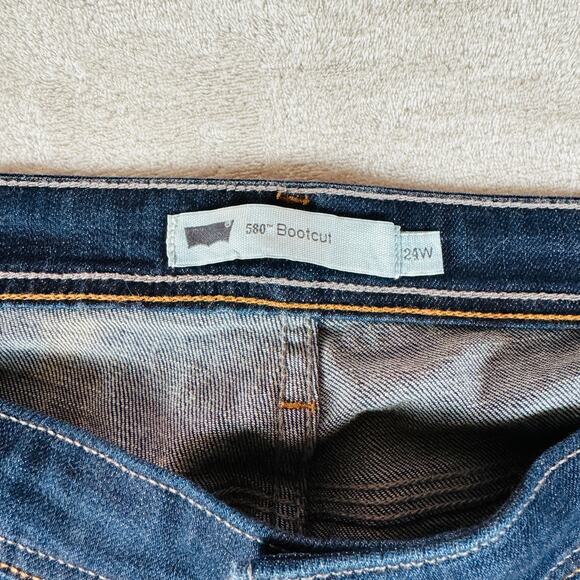 Levi Jean Women 24W Dark Wash Blue Denim 508 Bootcut Short Plus Size No Distress - Picture 3 of 11